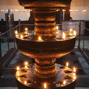 Close-up of a lit deepam lamp with glowing flame